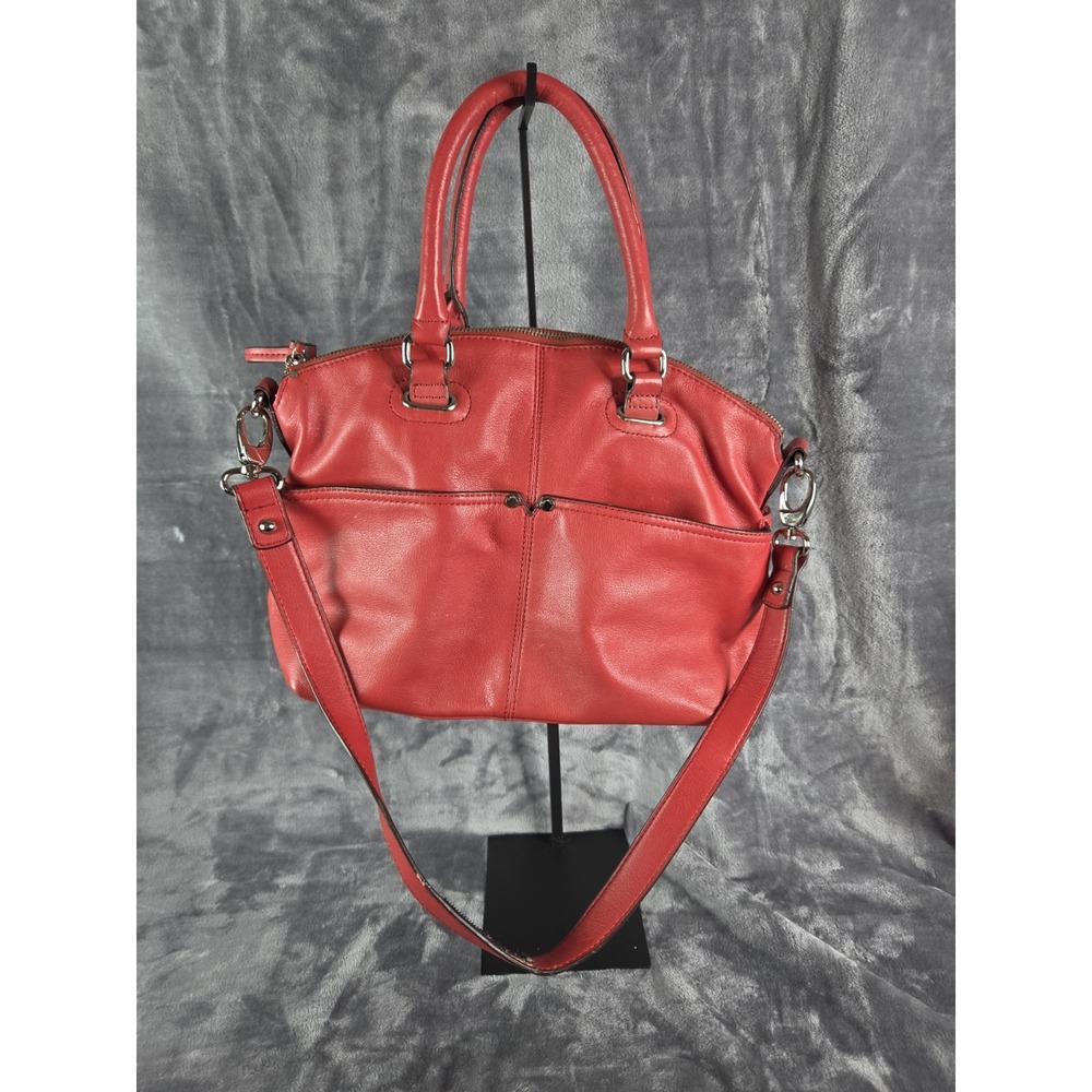 Tignanello Coral Red Leather Satchel Hand & Shoulder Bag